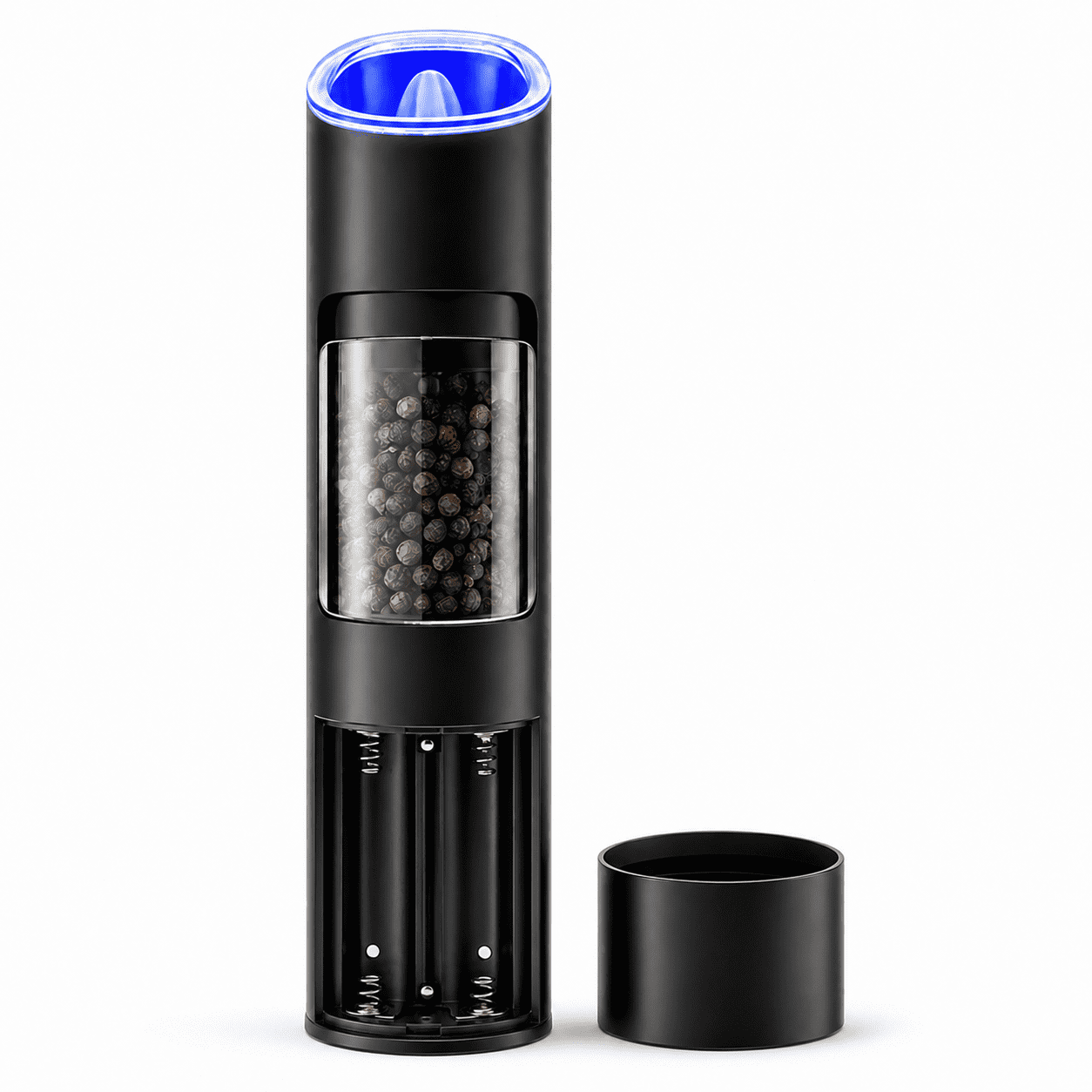 Electric Gravity Salt and Pepper Grinder - Battery-Powered, One-Hand Operation, Adjustable Coarseness, LED Indicator