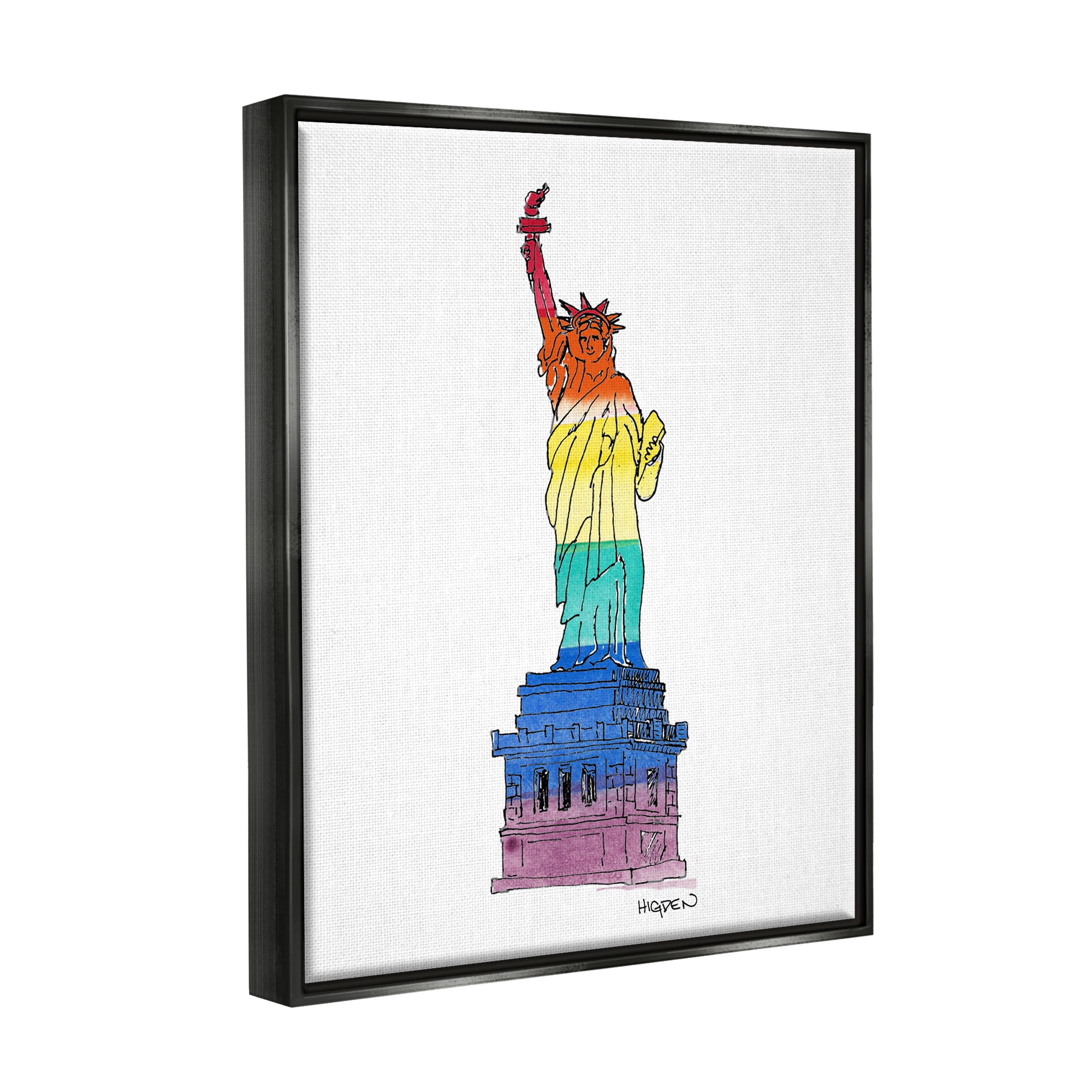 Stupell Industries Statue Of Liberty Pride Rainbow Holiday Painting Black Floater Framed Art Print Wall Art