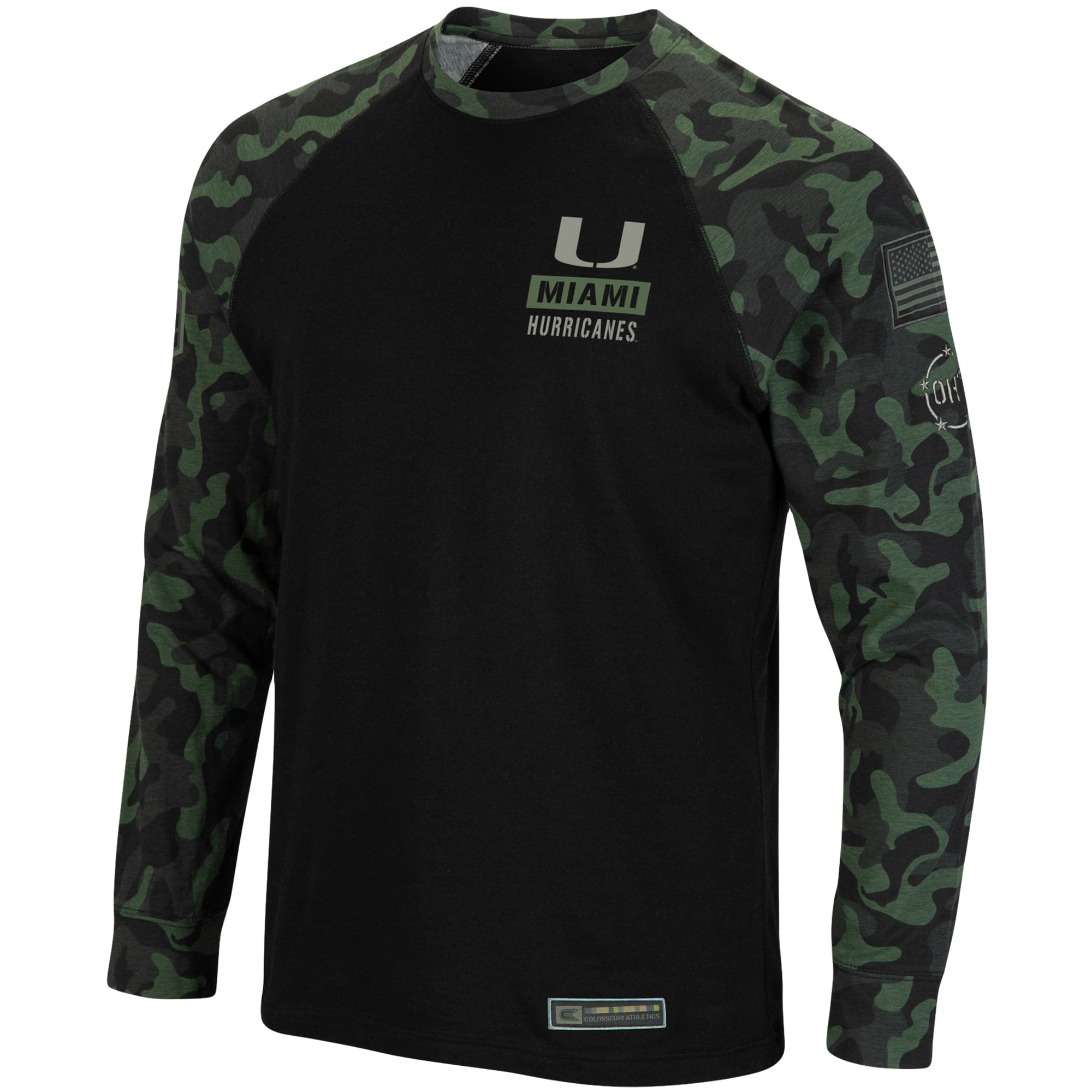 Men's Colosseum Black Miami Hurricanes OHT Military Appreciation Camo  Raglan Long Sleeve T-Shirt