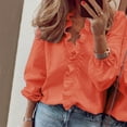 thumbnail image 2 of kaprioy Ruffled Tops for Women V Neck Long Sleeve Ruffle Shirt Comfort Plus Size Long Sleeve Shirts for Women Orange, XXXXXL, 2 of 5