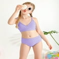 thumbnail image 6 of GYRATEDREAM Girl's Cute Two Piece Swimsuit V Neck Spaghetti Strap Wireless Bikini Set Kids Tankini Bathing Suit Sport Swimwear for 9-10Y Purple, 6 of 9