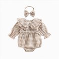 thumbnail image 5 of zuwimk Baby Girl Outfits Smocked Bubble Romper Jumpsuit Long Sleeve Bodysuit Cute Newborn Infant Fall Winter Clothes(0-3 Months,Khaki), 5 of 7
