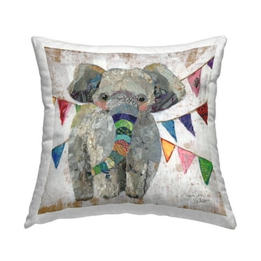 Stupell Industries Elephant & Garlands Decorative Printed Throw Pillow, 18 x 18