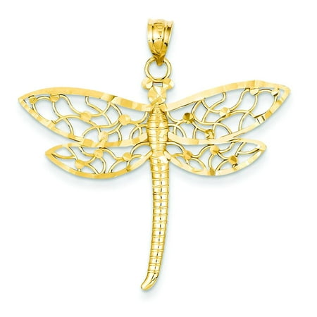 Cut Toggle Charm - 14K Gold Diamond Cut Dragonfly Charm Pendant Jewelry 37 x 38.5 mm
