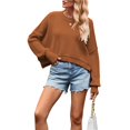thumbnail image 3 of Women's Sweater Fall Crew Neck Batwing Sleeve Pullover Sweaters Brown XL, 3 of 7