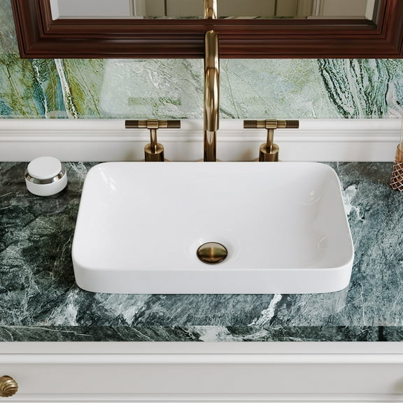 DV-1V0047 DeerValley Ally 19'' x 12'' Drop-In Bathroom Sink Semi-Recessed Vessel Sink Rectangular Above Counter Basin