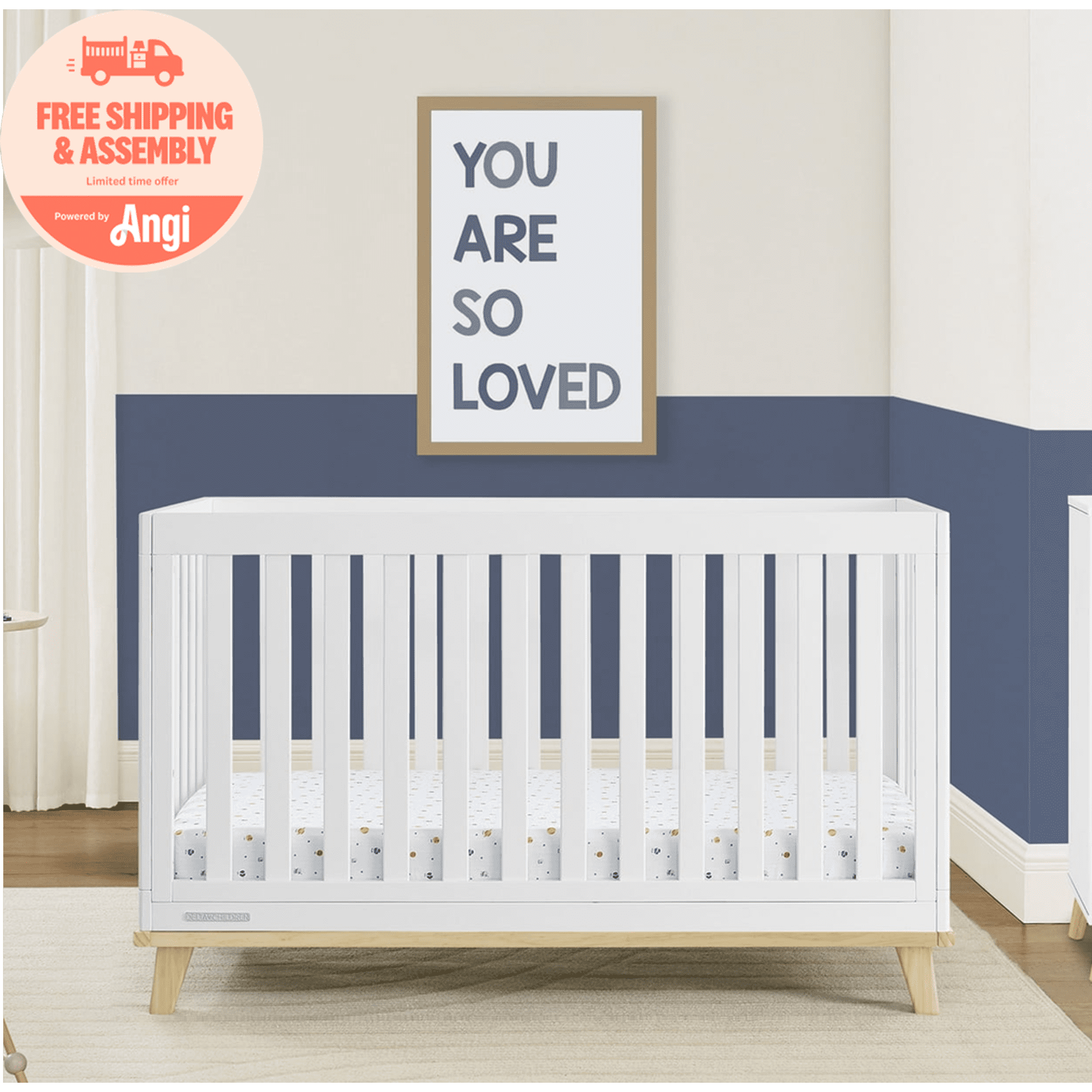 Delta Children Frankie 4-in-1 Convertible Crib - Greenguard Gold Certified, Bianca White with Natural