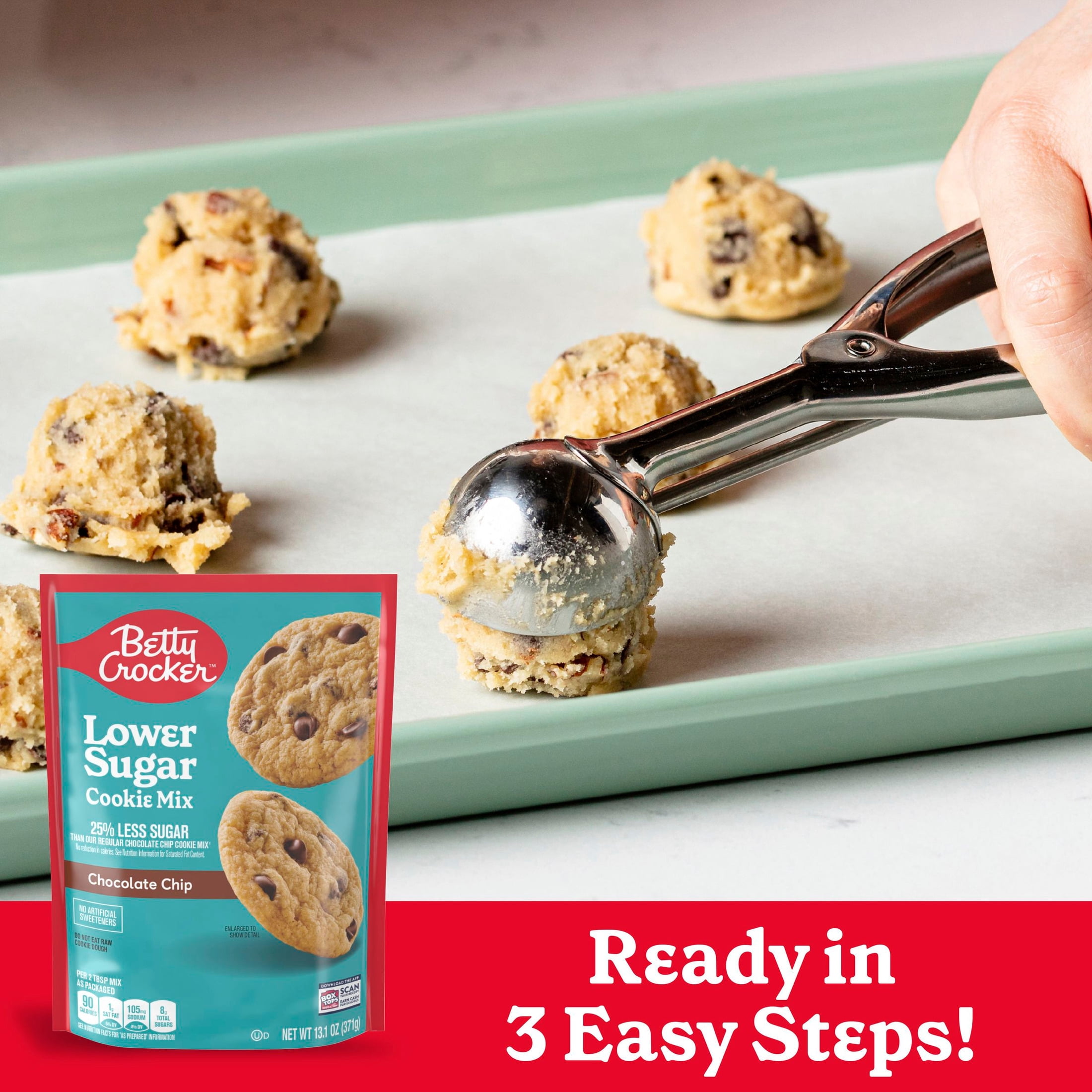 (3 pack) Betty Crocker Lower Sugar Chocolate Chip Cookie Mix, No Artificial Sweeteners, 13.1 oz
