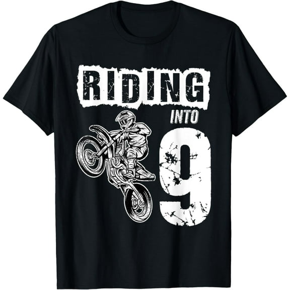 Riding Into 9 Years Old 9th Birthday Boy Dirt Bike Party T-Shirt
