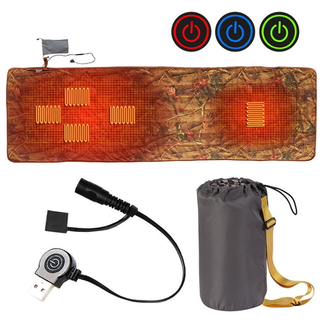 TFixol Matelas Chauffant Multi-Zone avec Alimentation USB - Tissu Doux, 5 Réglages de Chaleur, Léger et Portable (Batterie Électrique Non Incluse)