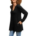 thumbnail image 5 of Jewelreauty Long Sleeve Shirts Womens Casual V Neck Side Slit Tops with Pockets Loose Solid Pullover Blouses (M, Black), 5 of 9