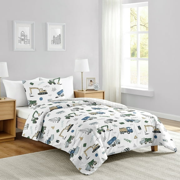 Sweet Jojo Designs Construction Truck Green and Blue Twin Comforter Set