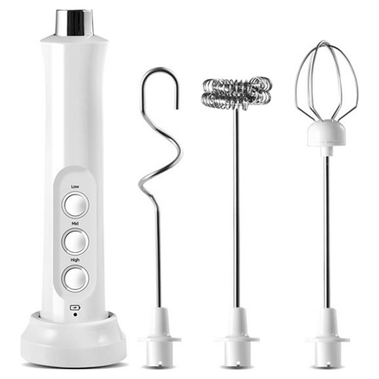 Milk Frother Rechargeable Handheld Electric Whisk Coffee Frother Mixer with  3 Stainless whisks 3 Speed Adjustable Foam Maker Blender for Coffee Matcha