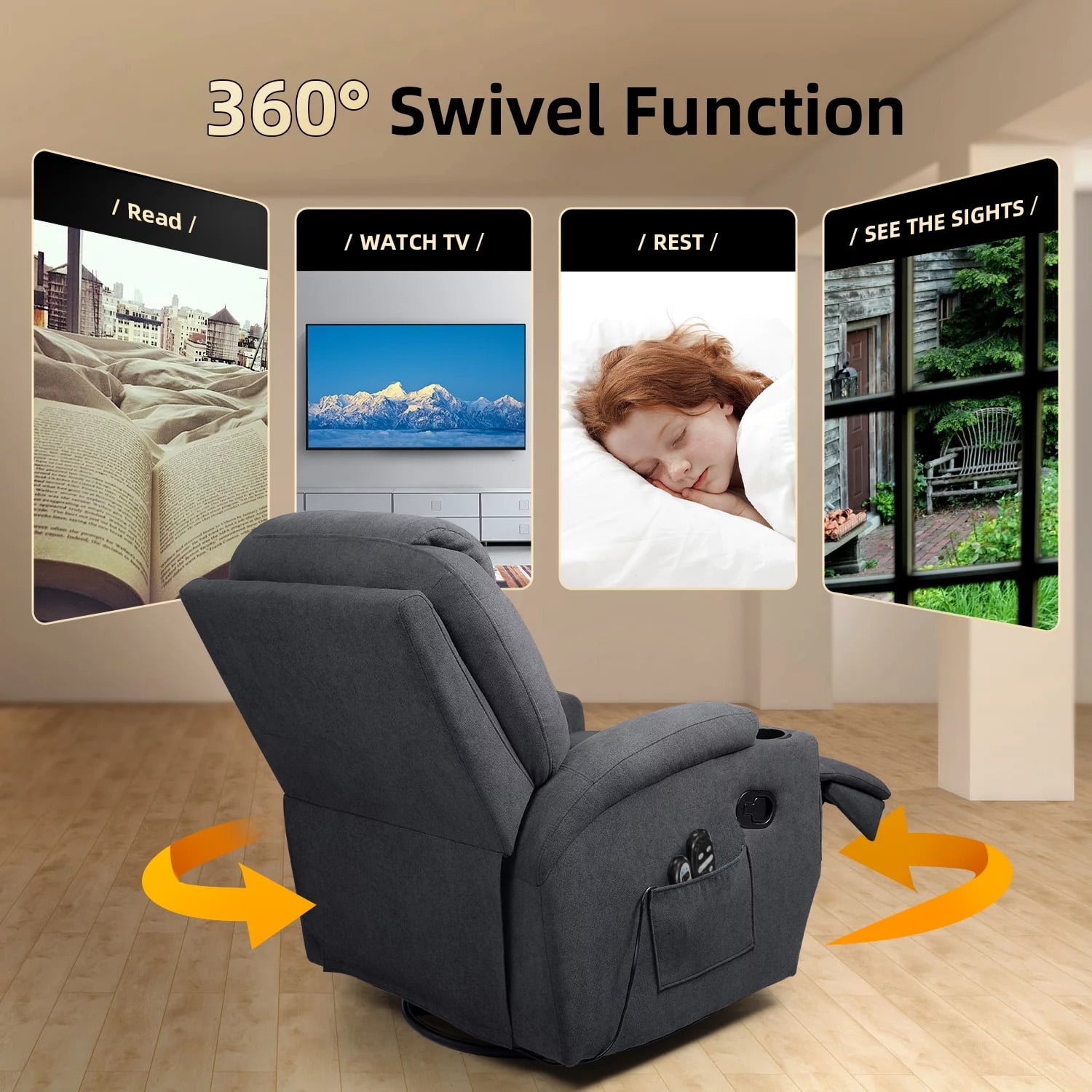 LACOO Swivel Massage Recliner with Massage, Gray