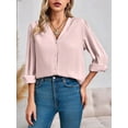 thumbnail image 6 of Women'S Business Casual Tops Summer Long Sleeve Button Down Shirts V Neck Chiffon Blouses Pink Leather XXL, 6 of 8