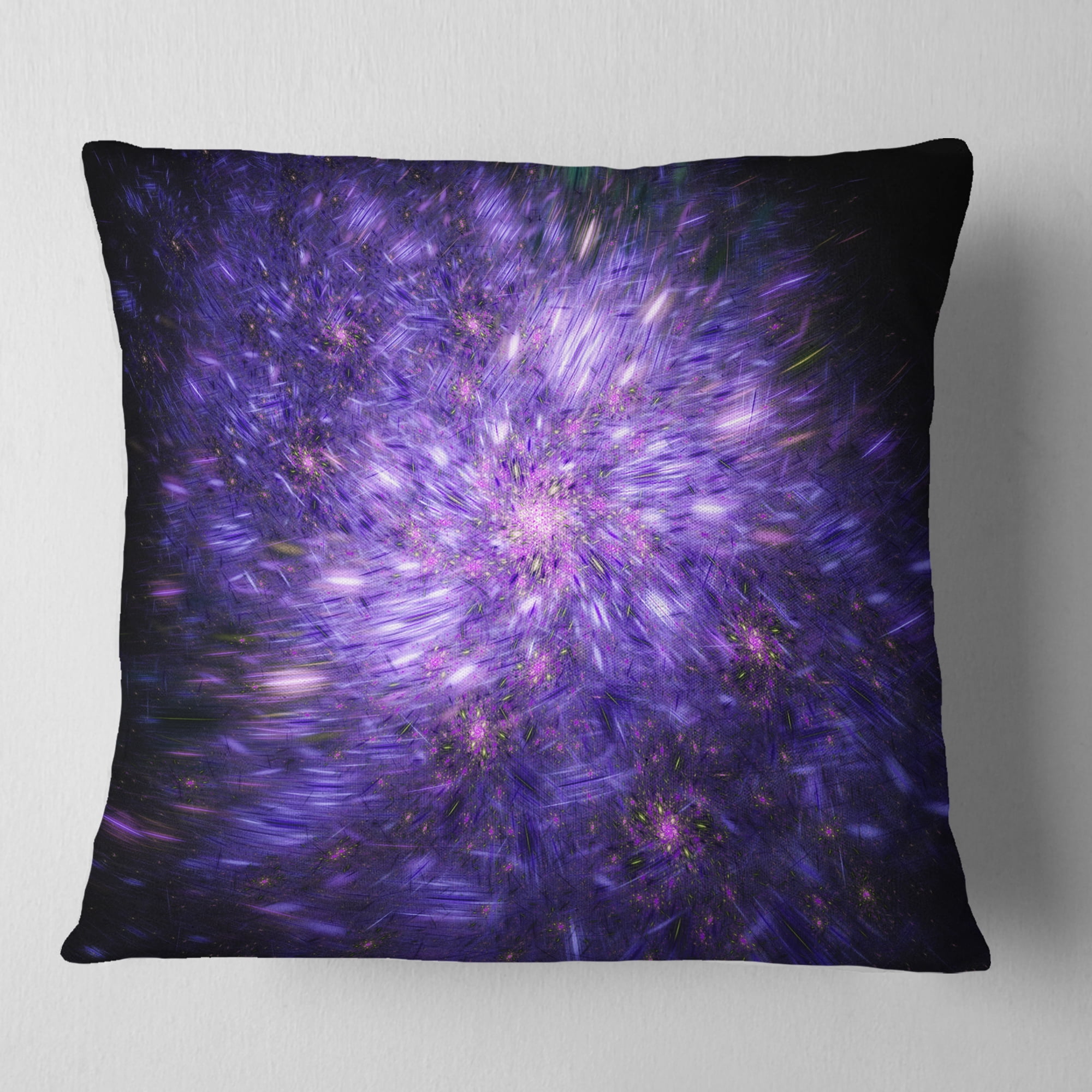 Designart Purple Fireworks on Black - Abstract Throw Pillow - 16x16