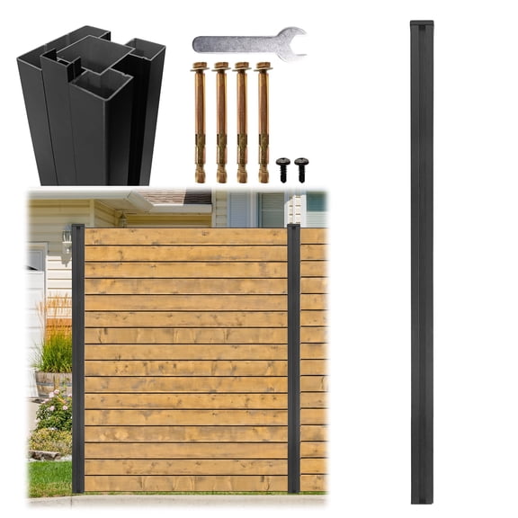 QinaQin 1 PC 6FT Fence Post,3-Way Adjustable Aluminum Privacy Fence Post for Outdoor Privacy Panels,No Dig Metal Fence Post,Black