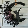 thumbnail image 2 of Ipopu Halloween Moon Cat Hanging Wreath - 11.81 Inch Black Decor, Twigs/Plastic/Wood, Multiple Patterns, for Home/Window & Cat Lovers, 2 of 4