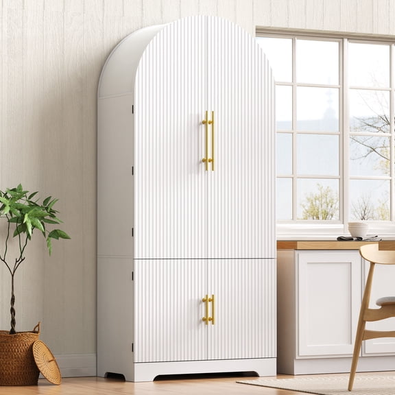 CQSXDA 72 Inch Tall Arched Kitchen Pantry Cabinet With 8 Door Shelves, Fluted Storage Cabinets, Versatile Cupboard For Home