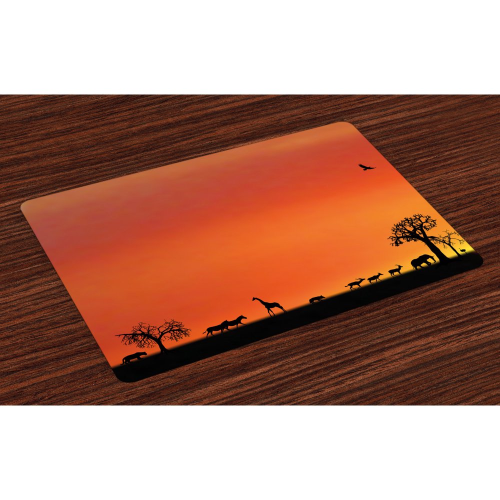Africa Placemats Set of 4 Panorama of Safari Animals Gulls Reflections