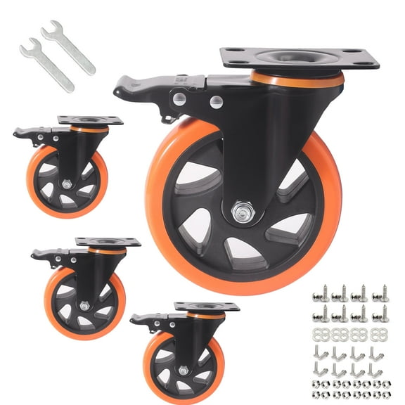 5 Inch Caster Wheels Set of 4,2200 Lbs Heavy Duty Plate Casters with Double Ball Bearings,YAEMIKY Premium Polyurethane Swivel Caster Wheels for Cart,Furniture,Workbench（Hardware Included）
