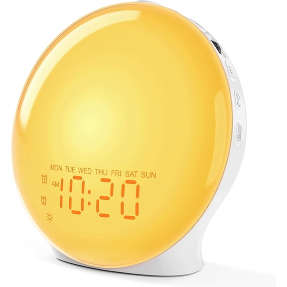 Full-Screen Wake Up Light Sunrise Alarm Clocks for Bedrooms, White Noise Machine for Heavy Sleepers, 25 Natural Sounds, Dual Alarms, FM Radio, 17 Dimmable Colors, Bluetooth Speaker