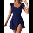 thumbnail image 3 of Traje de Baño de una Pieza para Mujer, Traje de Baño Adelgazante con Volantes y Lazo Lateral Azul Marino L, 3 of 7