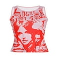 thumbnail image 1 of Débardeurs à Col pour Femmes Tendance Portrait Lettre Sans Manches T-Shirts Ajustés, 1 of 6
