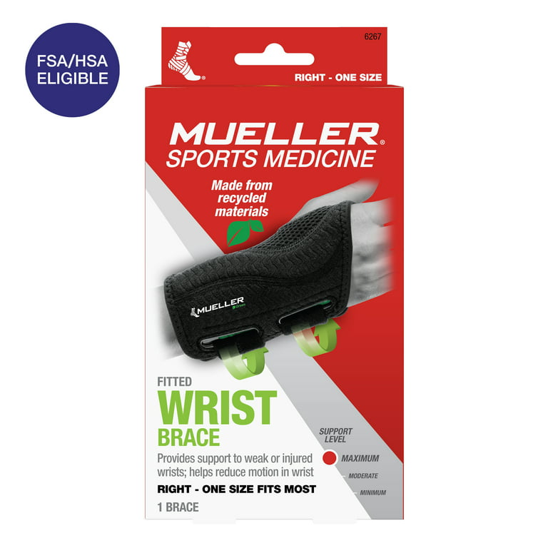 Mueller Green Fitted Wrist Brace, Black, One Size Fits Most, Right Hand 