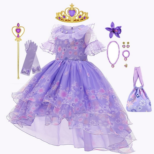 Disney Girls Encanto disfraz princesa Isabella vestido encanto para niños Halloween Cosplay carnaval cumpleaños fiesta Navidad ropa 9-10T (etiqueta 150) Gao Jinjia LED