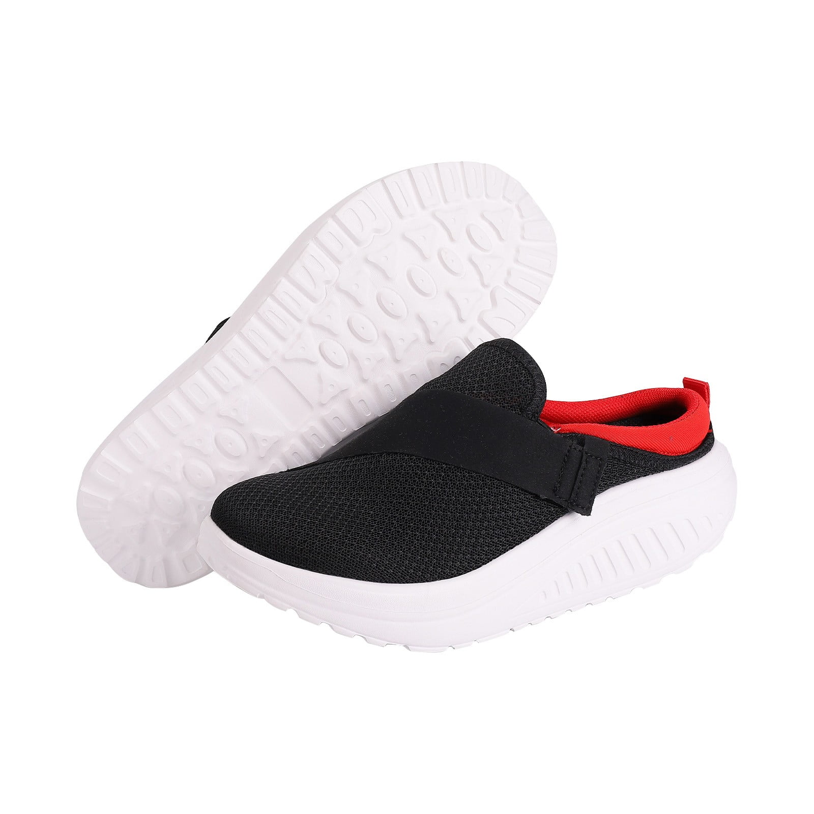 XIMIN Women's Knitted Platform Mules House Slippers with Arch-Support Lightweight Slip On Orthopedic Diabetics Backless Sneakers Non-Slip Walking Shoes for Indoor and Outdoor