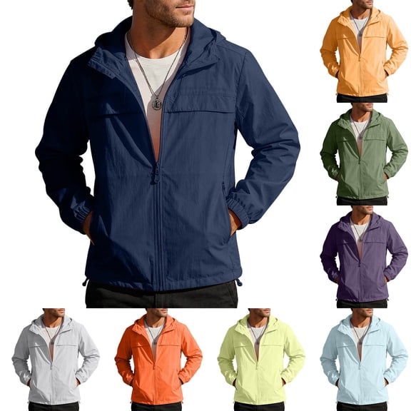 Mens Windbreak Lightweight Sun Protection Running Jackets with Zip Pocket, Workout Track Hoodie Athletic Gym Sweatshirts Men Red