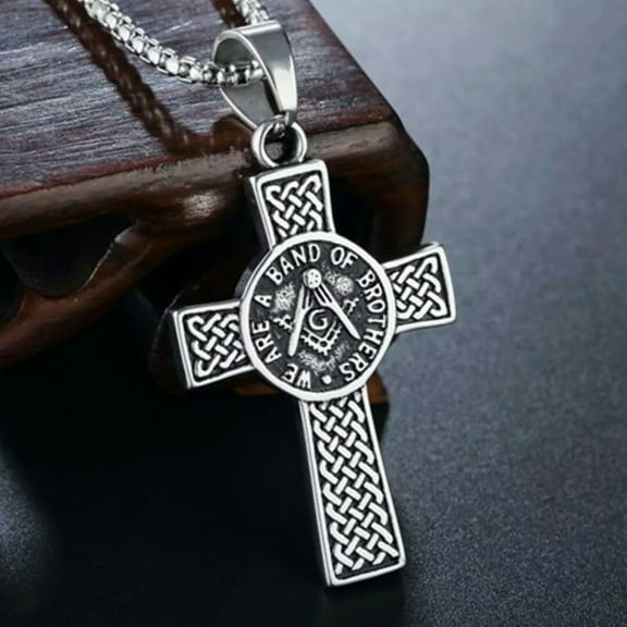 HOOUN Mens Masonic Cross Pendant Necklace Gothic Punk Rock Biker Jewelry Chain 24"