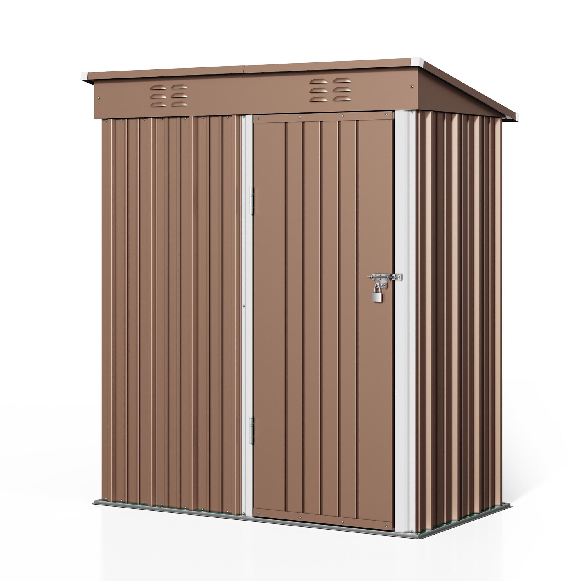 Asofer Metal Shed, Outdoor Storage Shed, Small House Outdoor Cabinets, All Weather Resistant Storage Cabinet, Brown