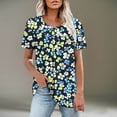 thumbnail image 2 of WRKEKC Chemises à Manches Courtes pour Femmes, T-Shirts d'Été pour Femmes, Blouses Décontractées Tendance à Imprimé Floral Plissé à Manches Courtes Col Rond, 2 of 7