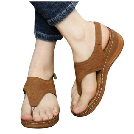 

Cathalem Women s Sandals Flip Multicolor Slippers Wedge Heel Embroidered Flops Women s sandals Flip Flop Heels Sandals for Women Brown 8.5