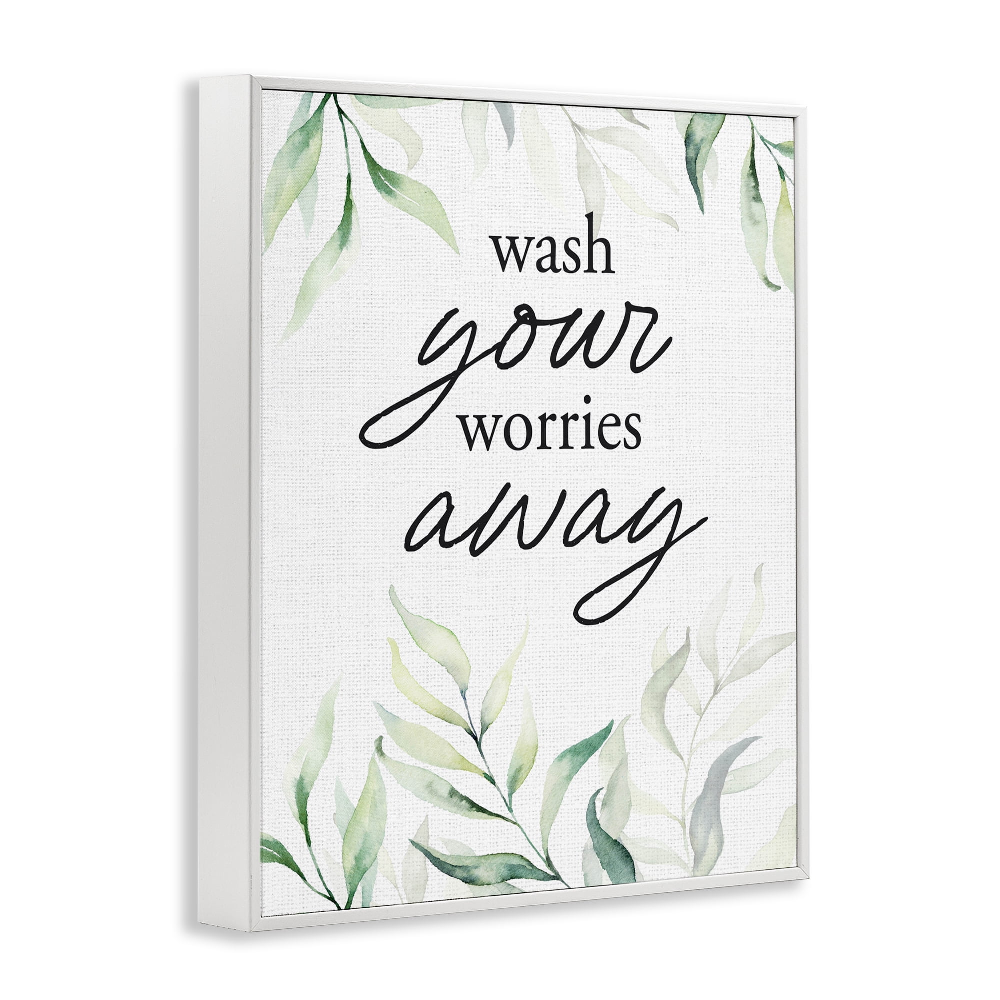 Wash Worries Away Leaves White Framed Giclee Art, design by Lettered and Lined