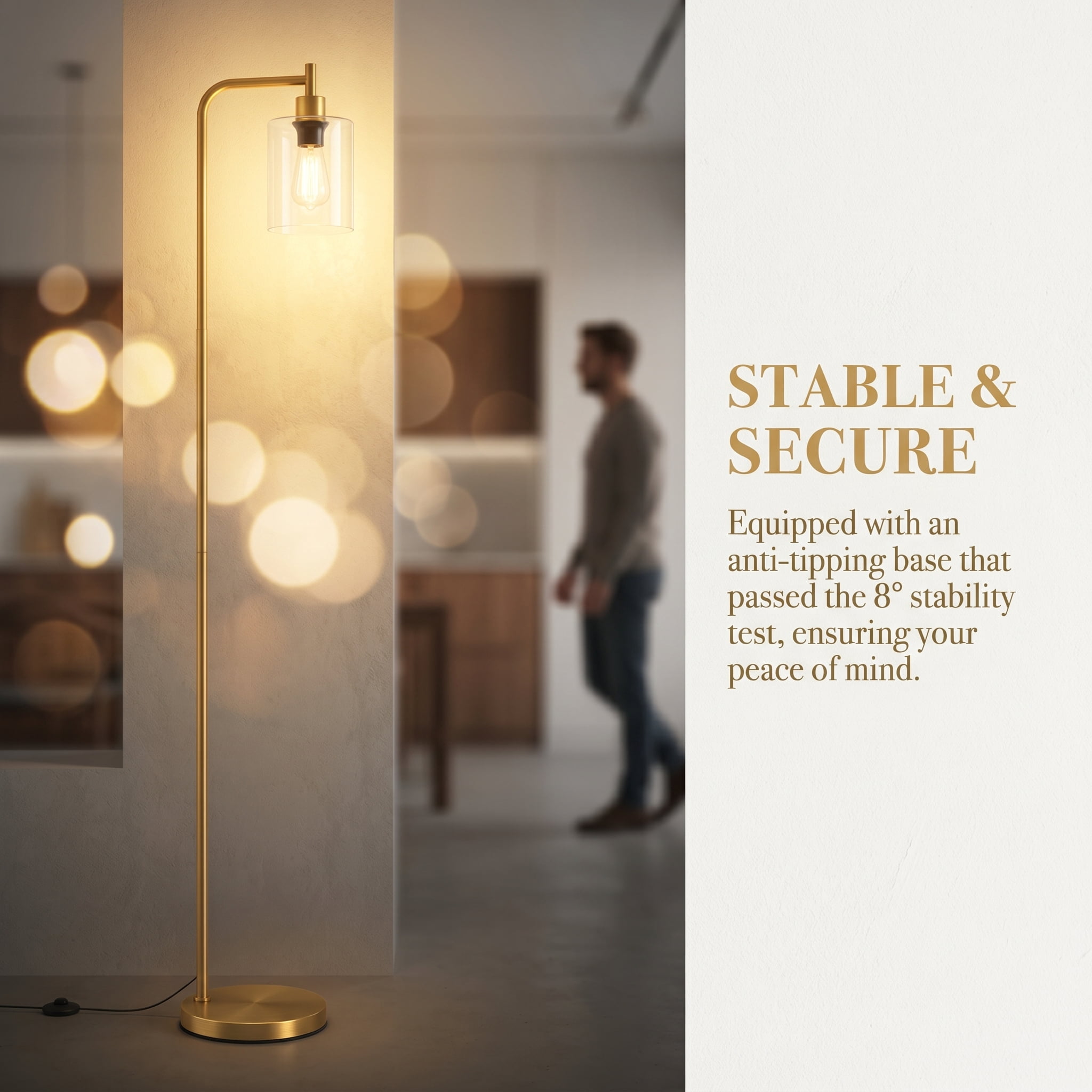 Kadyn Floor lamp, Reading Lamps,Floor Light,Modern Floor Lamp with Hanging Glass Lampshade and Foot Switch-Golden