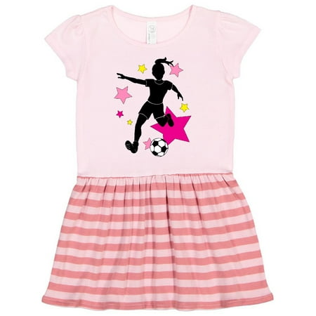 

Inktastic Girl Playing Soccer- Pink and Yellow Stars Gift Toddler Girl Dress