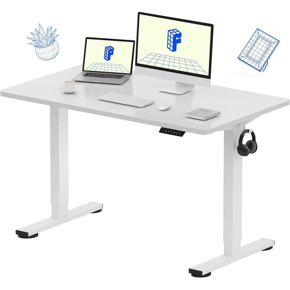 One-Piece Standing Desk, 48" x 24" Seamless Electric Height Adjustable Desk for Home Office & Multi-Monitor Setups, White
