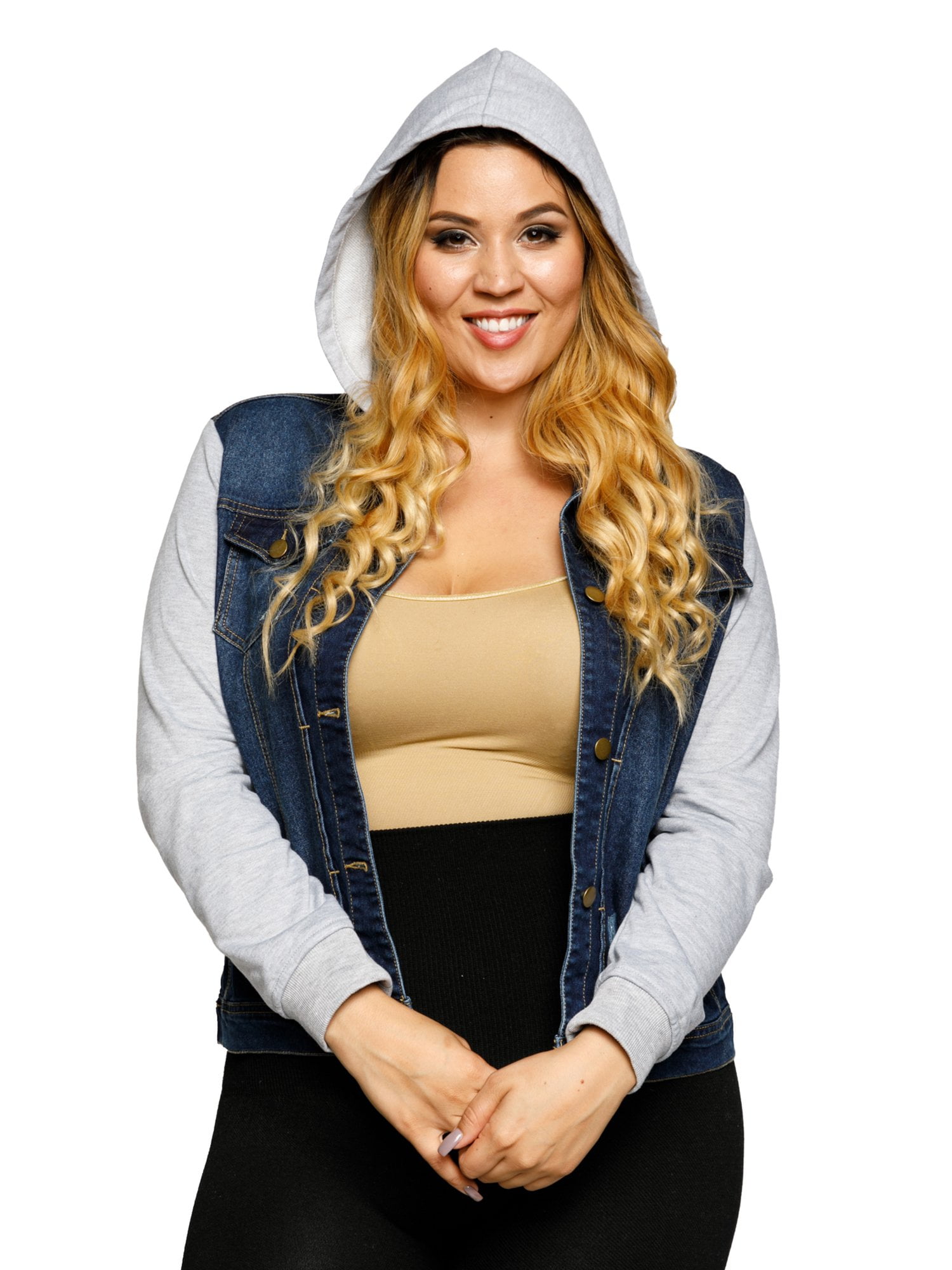 plus size denim hoodie jacket