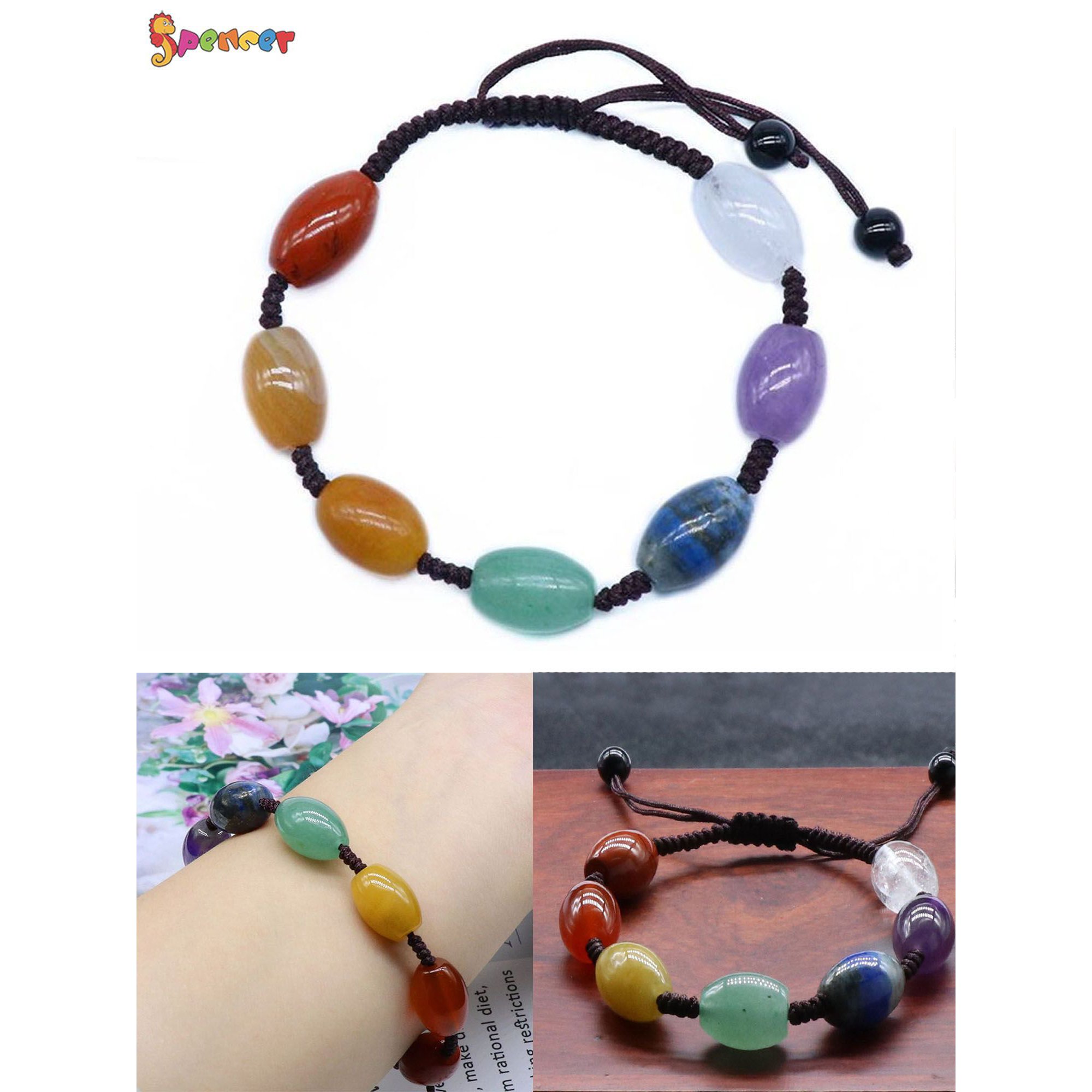 Spencer 10mm Lava Rock 7 Chakra Natural Stone Yoga Bracelet Reiki