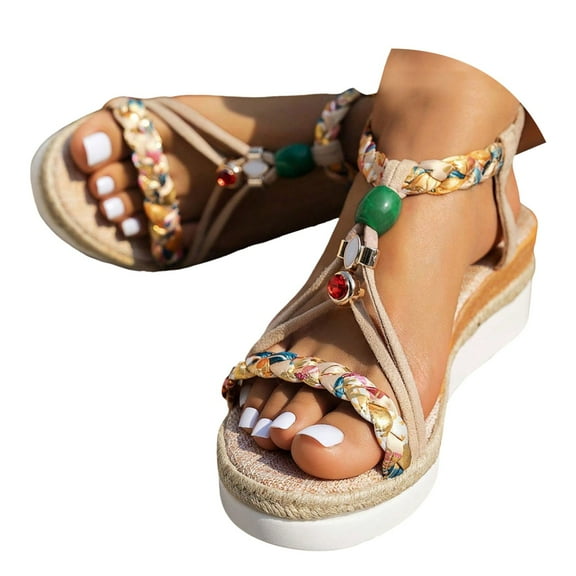 Mepaouo Sandals for Women Platform Elastic Ankle Strap Espadrille Wedge Casual Summer Womens Shoes