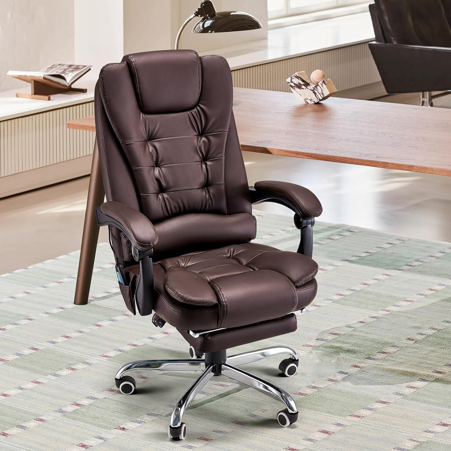 YODOLLA Faux Leather Back Massager and Heated Seat Office Desk Chair, Brown