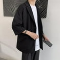 thumbnail image 5 of Men Spring Suit Jacket Men Suit Coat Solid Color Spring Summer Suit Jacket Single-button Lapel Design 3/4 Sleeve Loose Fit Casual Business Outerwear, 5 of 8