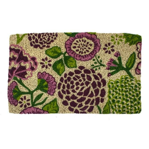 Entryways Summer Garden Flower Handwoven Coconut Fiber Indoor Outdoor Doormat, 18'' x 30'', Pink