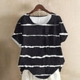thumbnail image 2 of Olyvenn Women Cotton Linen Short Sleeve Shirts Summer Boho Stripe Print Blouses Casual Button Loose Tunic Tops Black XXL, 2 of 4