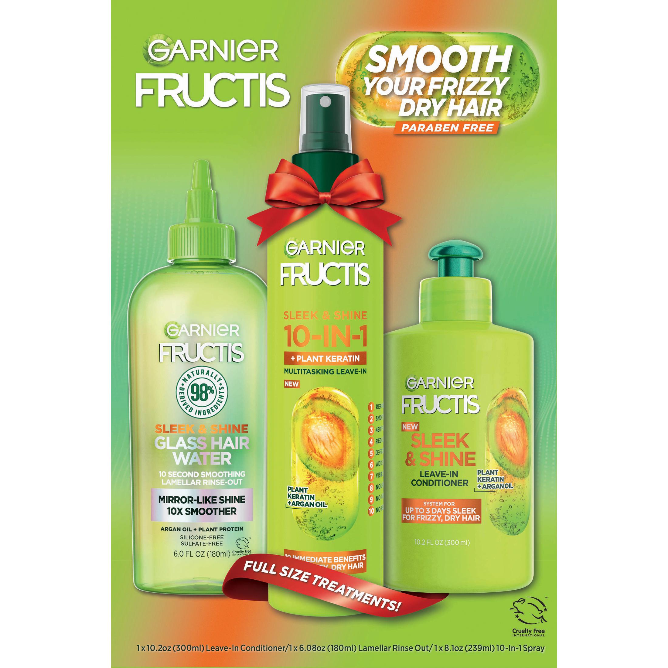 ($21 Value) Garnier Fructis Sleek & Shine Shampoo Conditioner and Treatment Gift Set, Holiday Kit - image 3 of 4