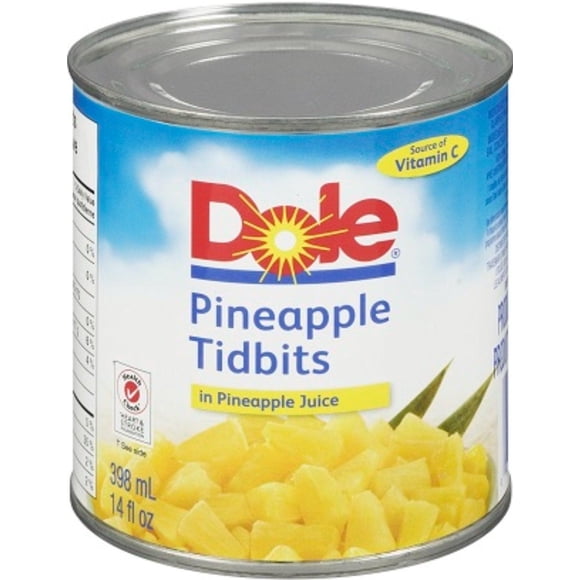DOLE Pineapple Tidbits in 100% Pineapple Juice, 398ml Cans Pack of 12