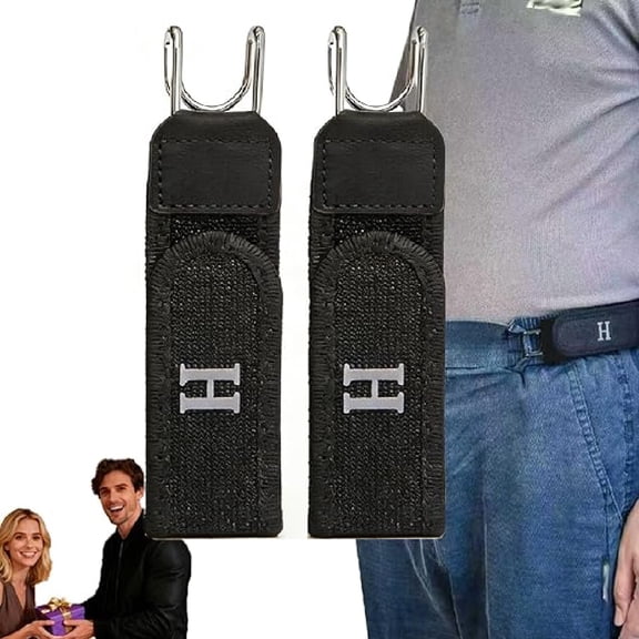 2pcs Tactical Metal Hook Elastic Belt, Adjustable No Buckle Metal Hook Tactical Elastic Belt for Jeans Pants Outdoor Work (Black-H)